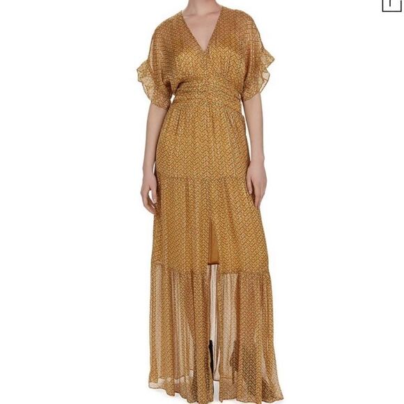 EUC BA&SH Wanda Metallic Herringbone Print Maxi Dress Size M - Picture 2 of 13